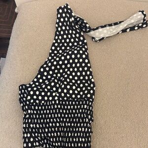 Girls Black and White Polka Dot One-Piece Swimsuit with Tie Strap